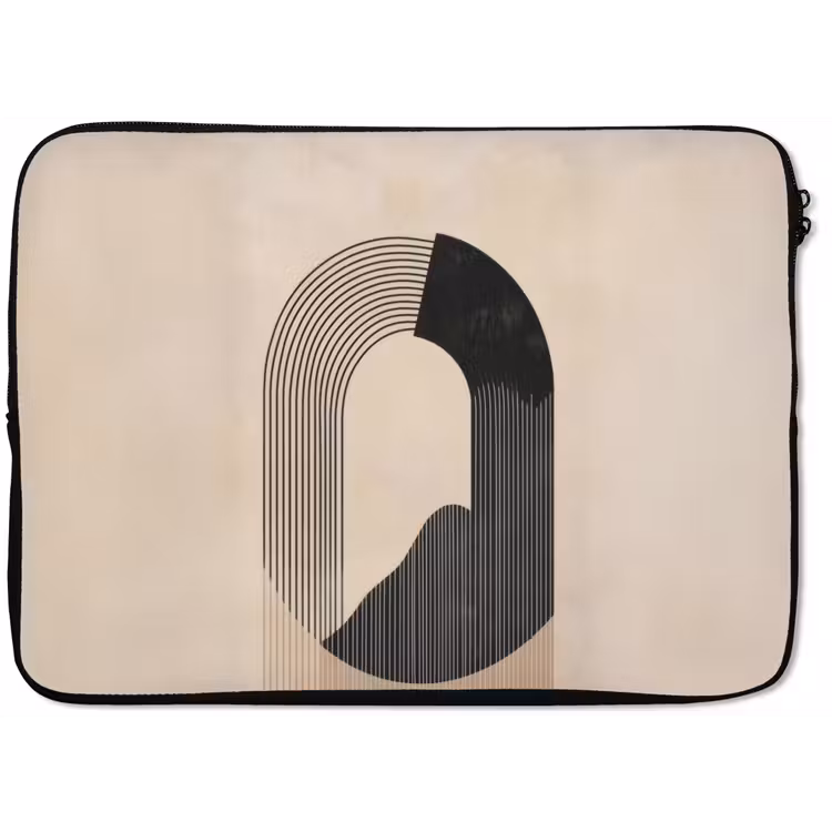 Grafisch gebogen motief - Beige laptophoes neopreen klein -zkaufland3dotto