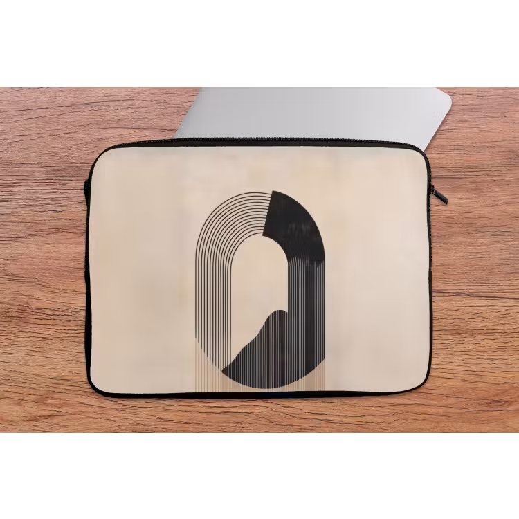 Grafisch gebogen motief - Beige laptophoes neopreen klein -tafel