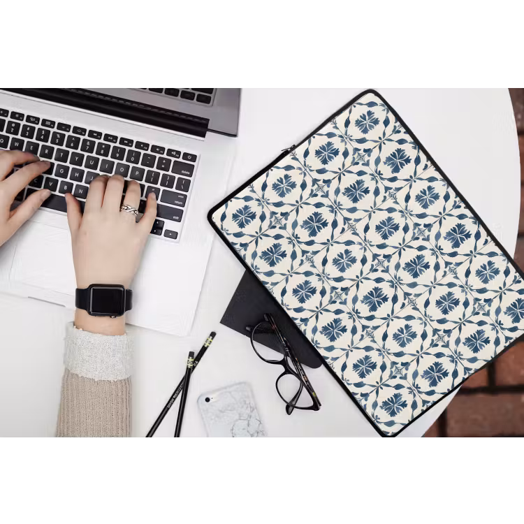 Grafisch - Tegel - Blauw laptophoes neopreen klein 279 -bureau