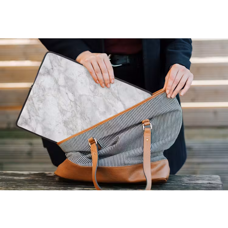 Grijs - Wit - Marmer laptophoes neopreen klein 279 -tas