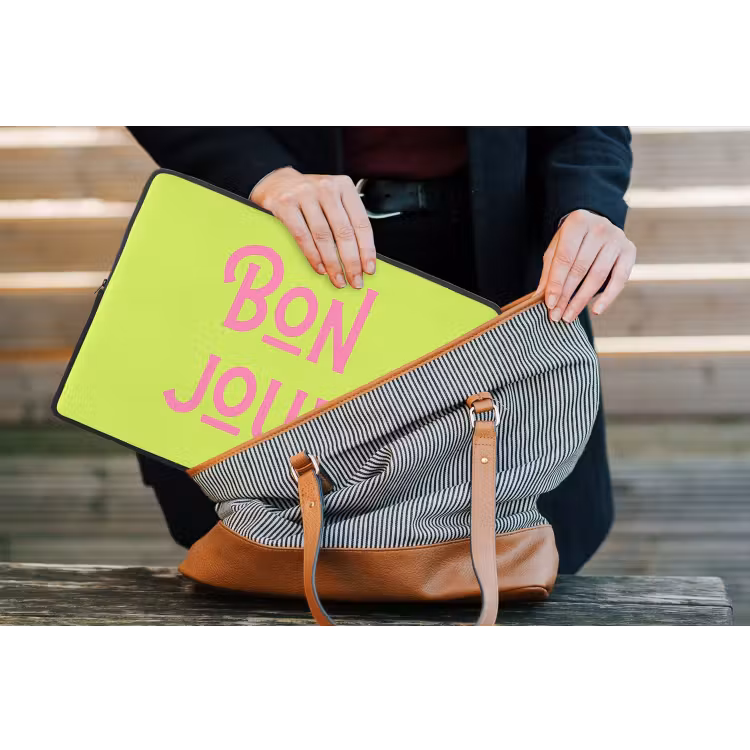 Groen - Roze bonjour - art-deco laptophoes neopreen klein -tas