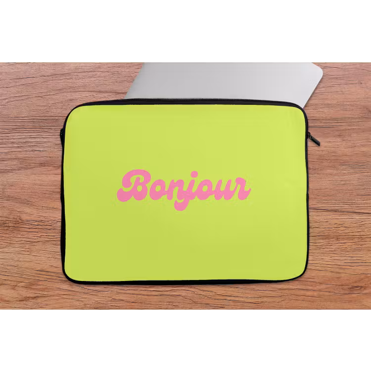 Groen - Roze bonjour - Retro laptophoes neopreen klein -tafel
