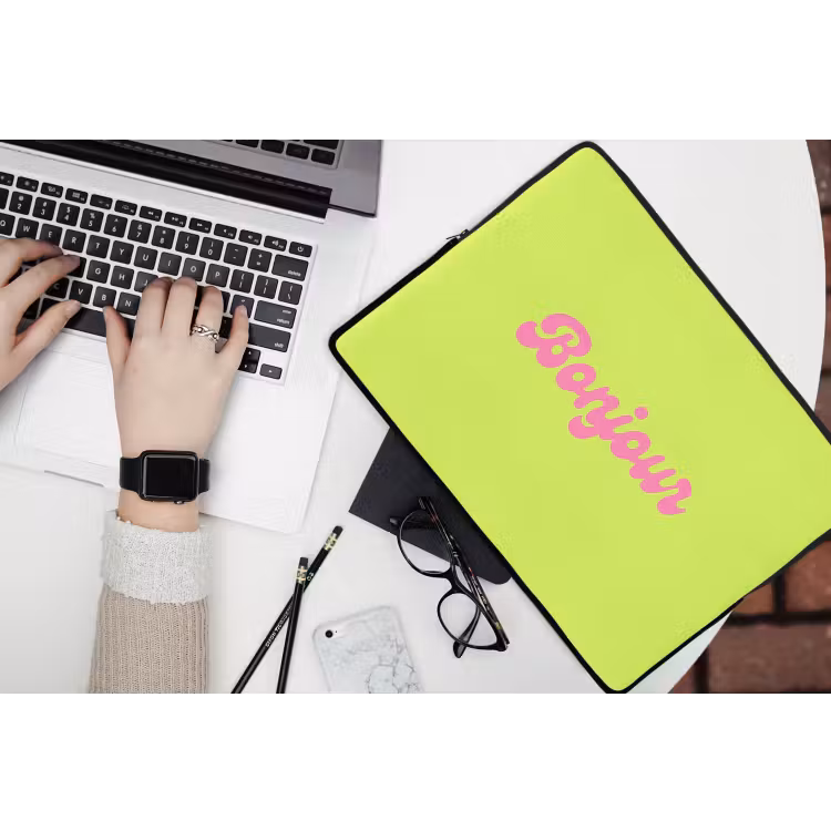 Groen - Roze bonjour - Retro laptophoes neopreen klein -bureau
