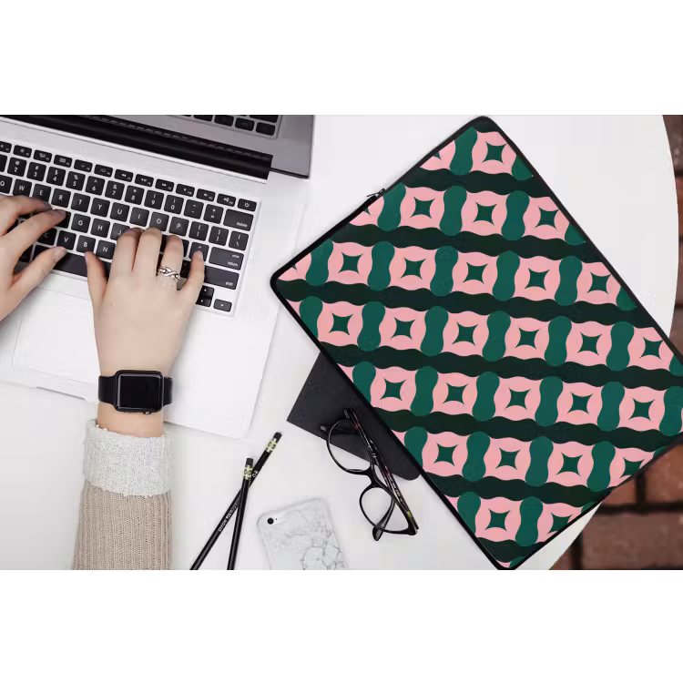 Groen - Roze - Retro - Sterren laptophoes neopreen klein 279 -bureau