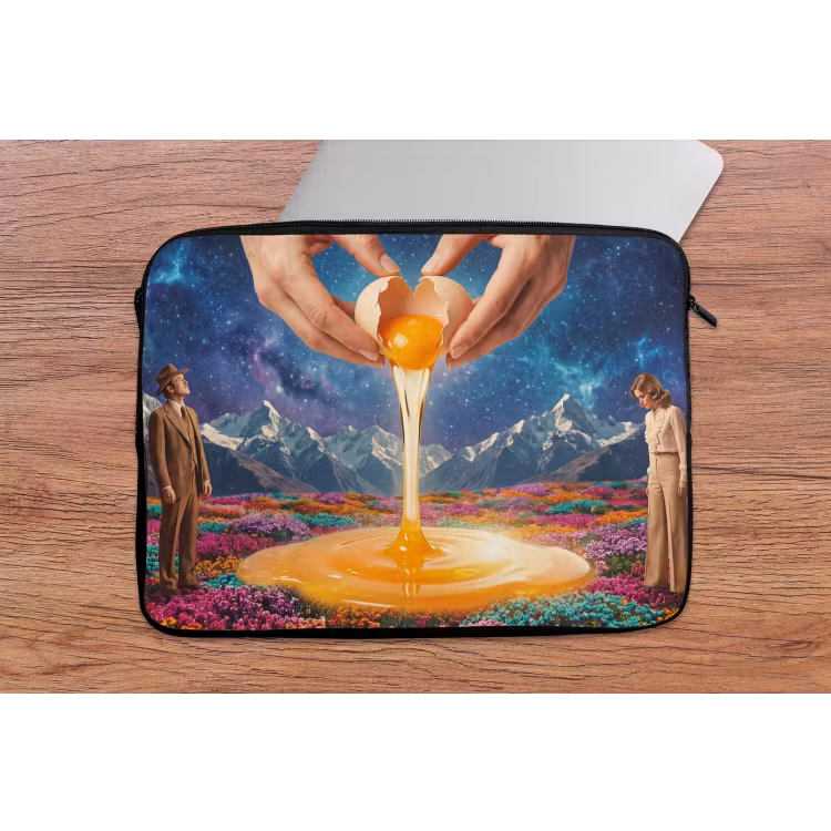 Laptophoes Handen - Ei - Surrealisme - Handen - Ei - Surrealisme laptophoes neopreen klein