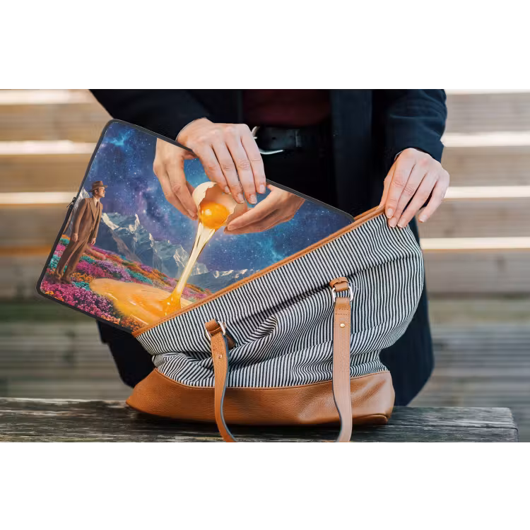 Laptophoes Handen - Ei - Surrealisme - Handen - Ei - Surrealisme laptophoes neopreen klein