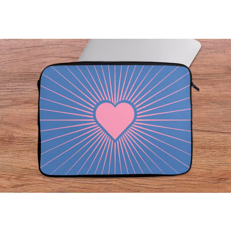 Hart - Stralen - Liefde - Modern - Roze laptophoes neopreen klein -tafel