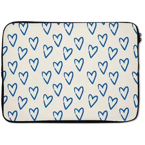 Hartjes patroon - Blauw - Beige - Liefde laptophoes neopreen klein -zkaufland3dotto