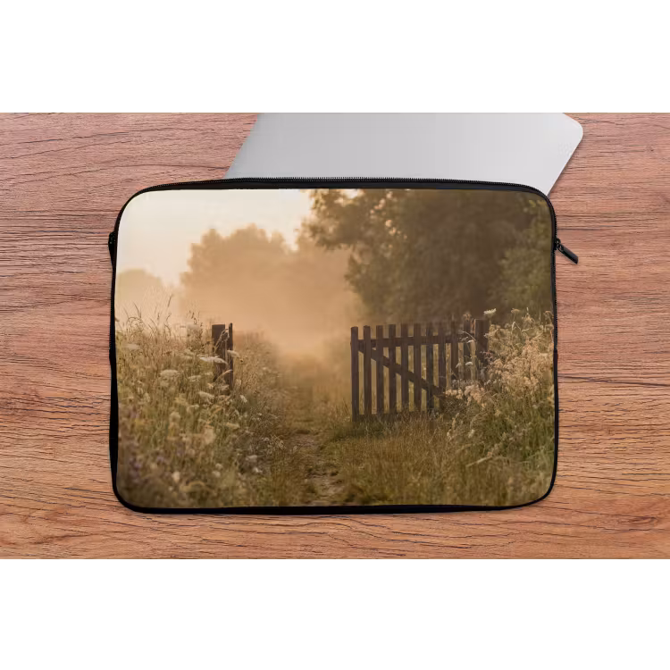Hek - Natuur - Mist - Veld laptophoes neopreen klein -tafel