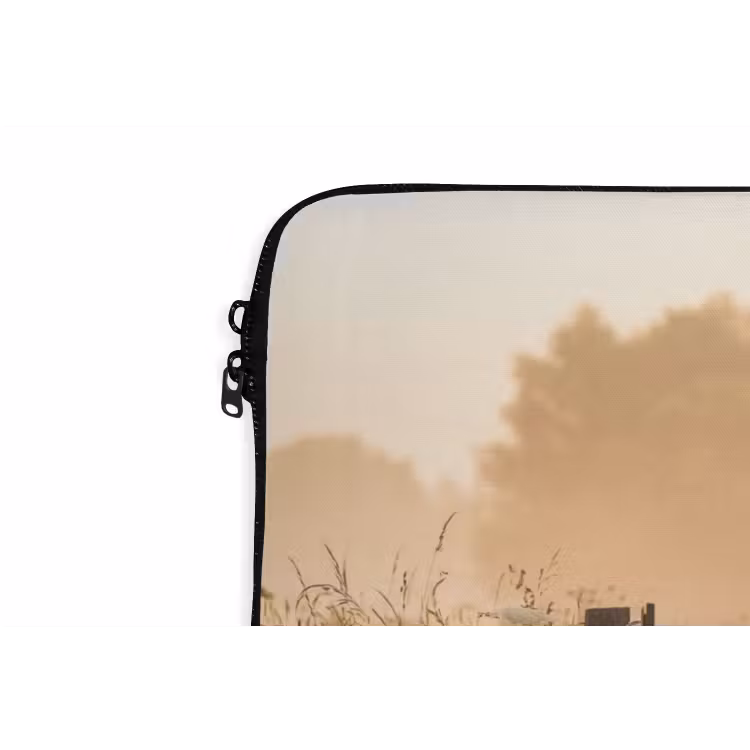 Hek - Natuur - Mist - Veld laptophoes neopreen klein -detail