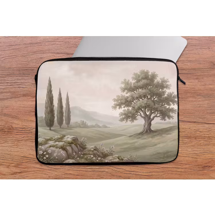 Heuvellandschap - Bomen - Natuur - Groen laptophoes neopreen klein -tafel
