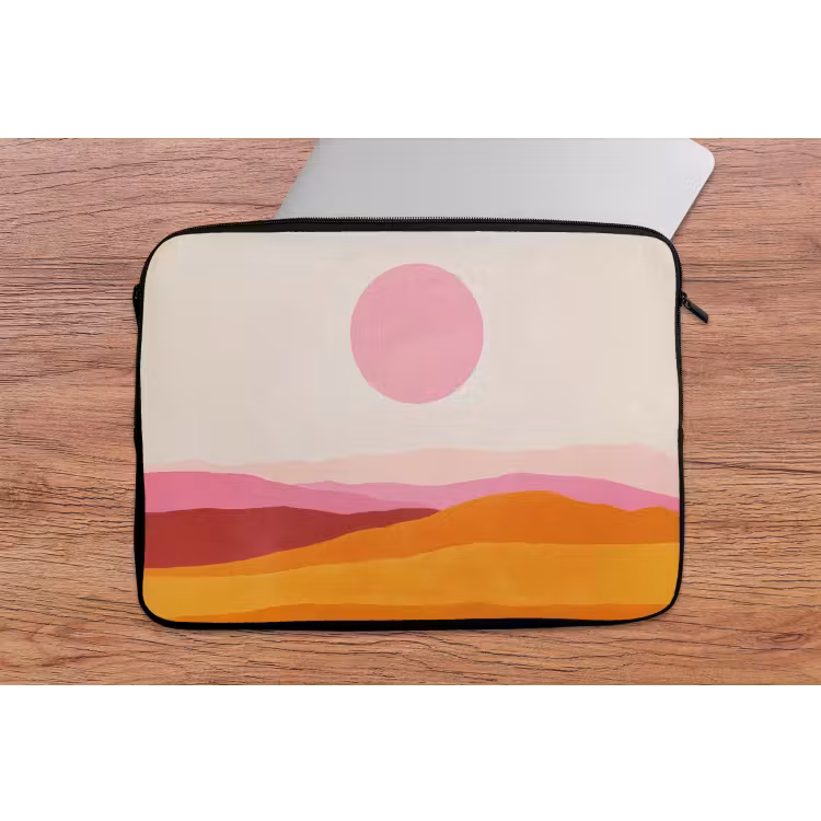 Heuvels - Oranje - Zon - Abstract laptophoes neopreen klein -tafel