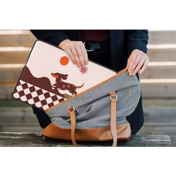 Hond - Abstract - Dieren - Modern - Bruin laptophoes neopreen klein -tas