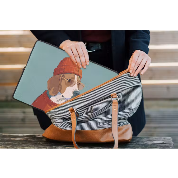 Hond - Beanie - Zonnebril - Dieren - Modern laptophoes neopreen klein -tas