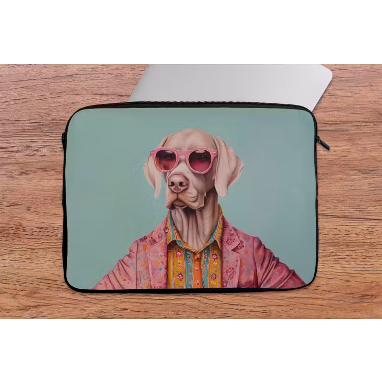 Hond - Overhemd - Bloemen - Bril laptophoes neopreen klein -tafel