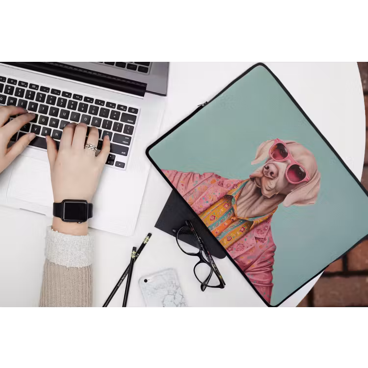 Hond - Overhemd - Bloemen - Bril laptophoes neopreen klein -bureau
