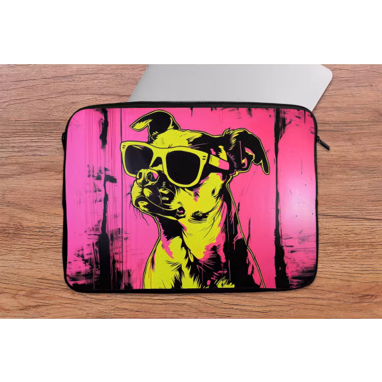 Hond - Zonnebril - Roze - Art laptophoes neopreen klein -tafel