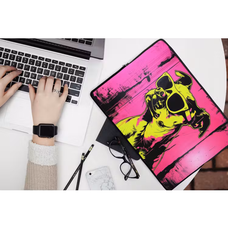 Hond - Zonnebril - Roze - Art laptophoes neopreen klein -bureau