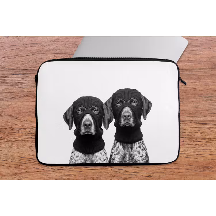 Honden - Bivakmuts - Zwart - wit laptophoes neopreen klein -tafel