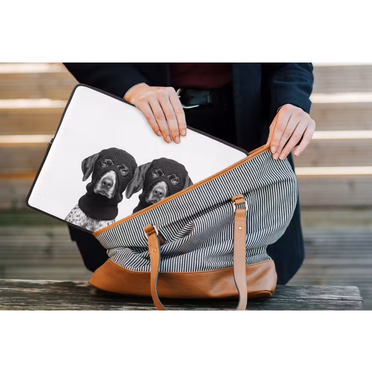 Honden - Bivakmuts - Zwart - wit laptophoes neopreen klein -tas