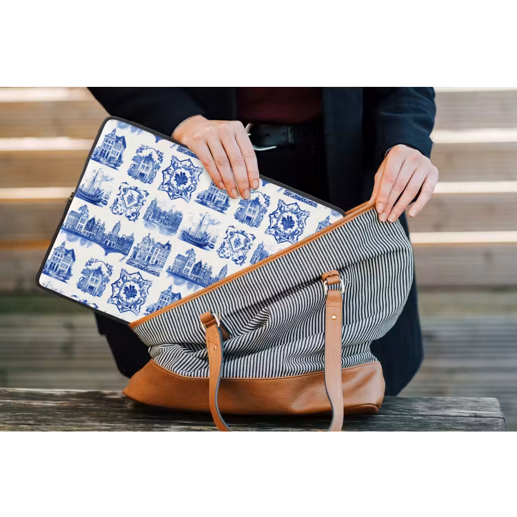 Huizen - Schepen - Blauw laptophoes neopreen klein 279 -tas