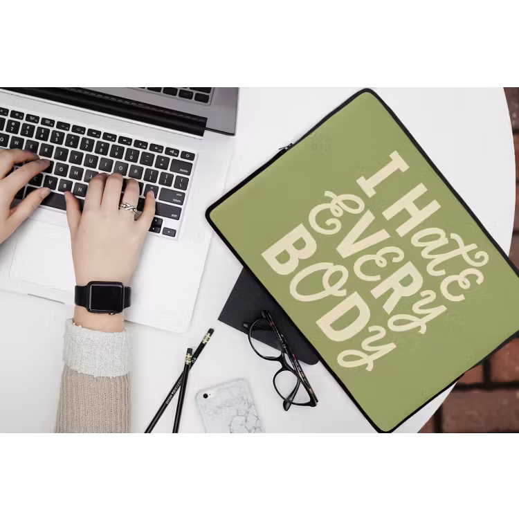 I hate everybody - Groen - Retro laptophoes neopreen klein -bureau