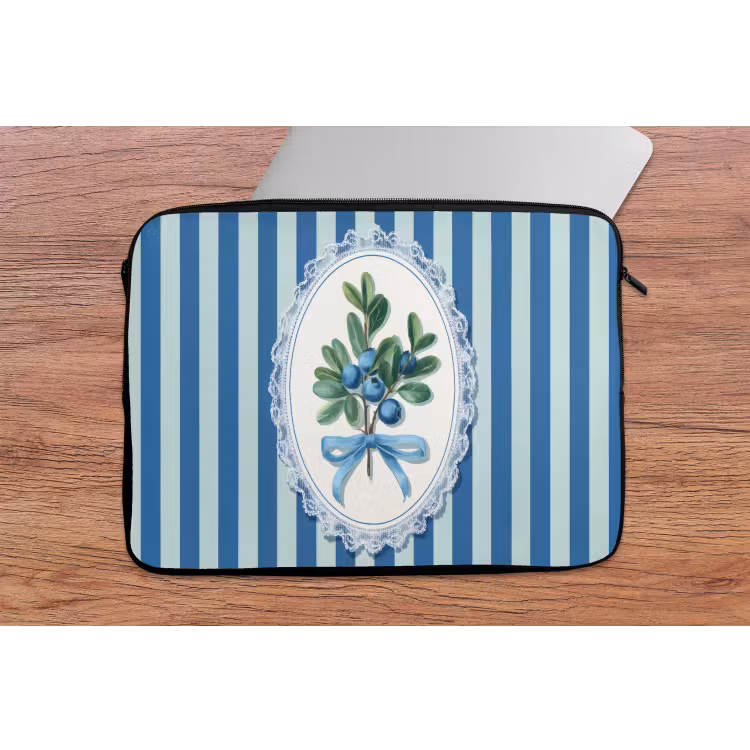 Illustratie - Bessen - Blauw - Strepen laptophoes neopreen klein -tafel