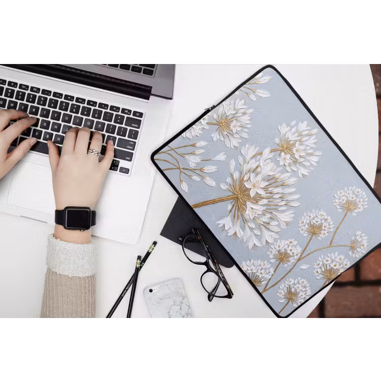 Illustratie - Bloemen - Blauw laptophoes neopreen klein -bureau