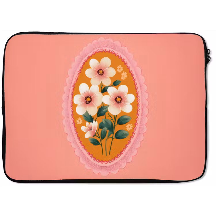 Illustratie - Bloemen - Rand - Roze laptophoes neopreen klein -zkaufland3dotto