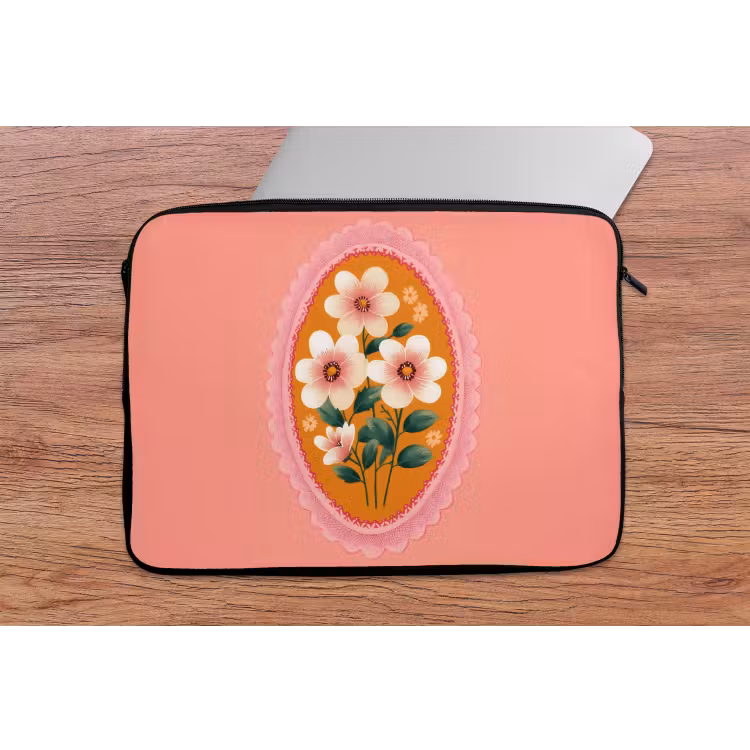 Illustratie - Bloemen - Rand - Roze laptophoes neopreen klein -tafel