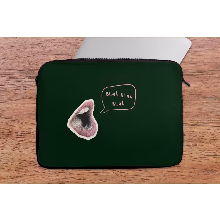 Illustratie - Mond - Donkergroen - Tekstwolkje laptophoes neopreen klein -tafel