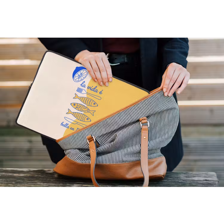 Italië - Eten - Citroen - Vis - Grafisch laptophoes neopreen klein -tas