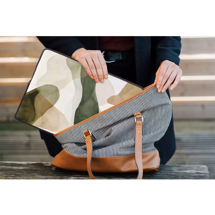 Japandi - Abstract - Groen laptophoes neopreen klein -tas