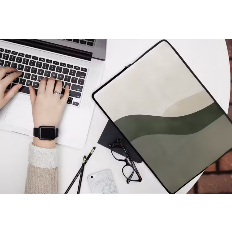 Japandi - Groen - Abstract - Modern laptophoes neopreen klein -bureau