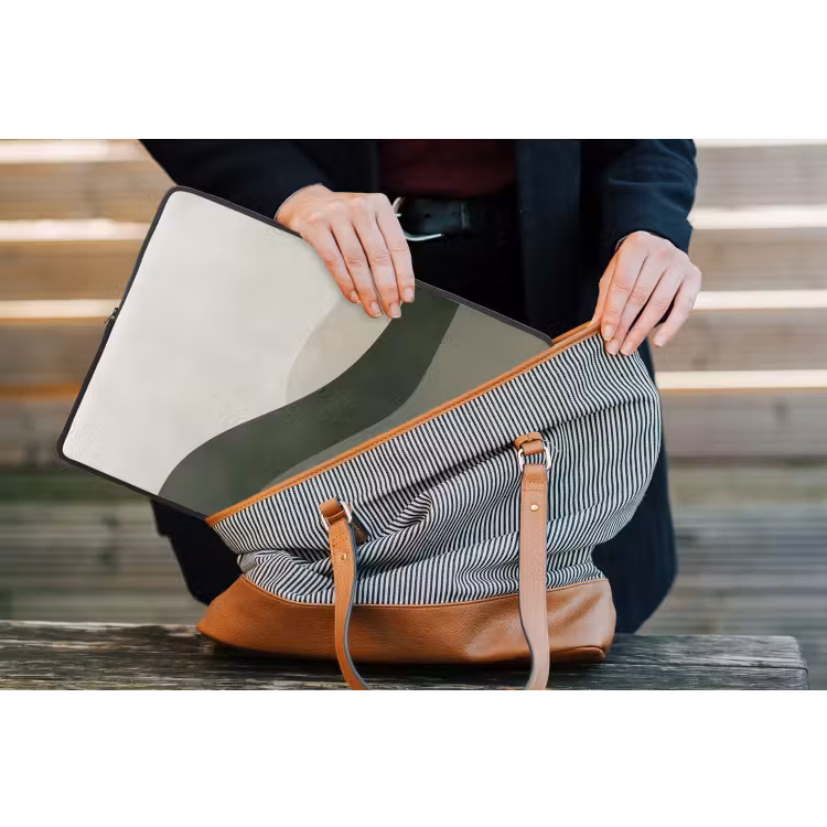 Japandi - Groen - Abstract - Modern laptophoes neopreen klein -tas