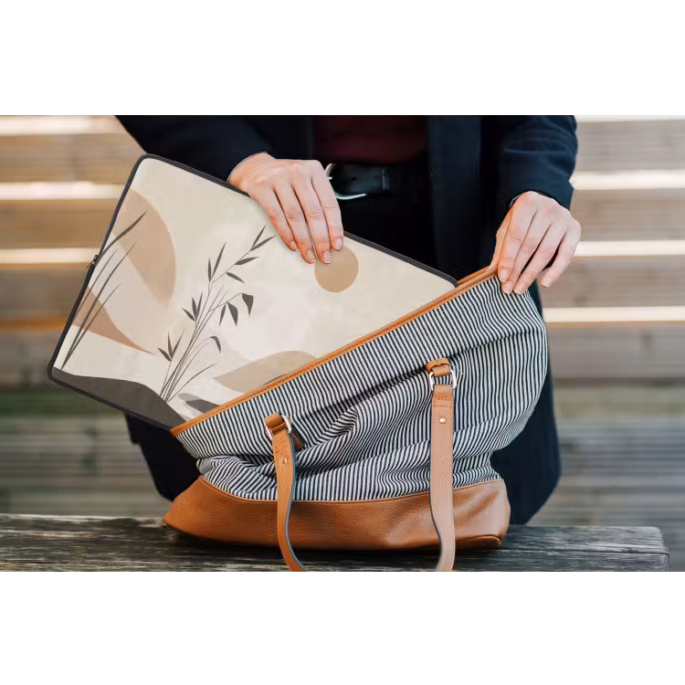 Japandi - Landschap - Beige laptophoes neopreen klein -tas