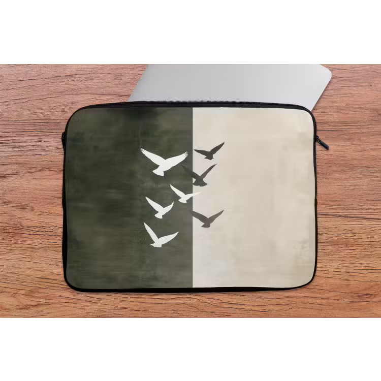 Japandi - Vogel - Groen laptophoes neopreen klein -tafel