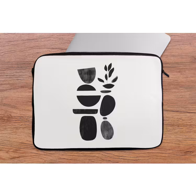 Japandi - Zwart - Abstract laptophoes neopreen klein -tafel