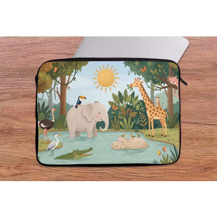 Jungle - Oase - Dieren - Kleurrijk laptophoes neopreen klein -tafel