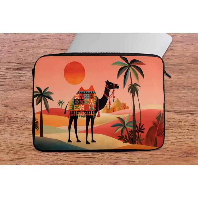 Kameel - Gekleurd tapijt - Duinen - Rode zon laptophoes neopreen klein -tafel