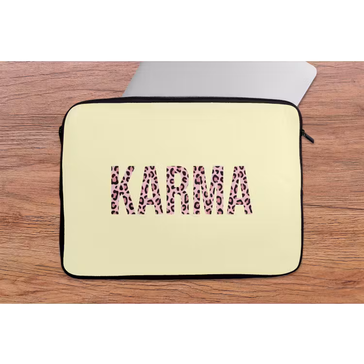 Karma - Luipaardprint - Geel laptophoes neopreen klein -tafel