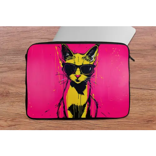 Kat - Art - Zonnebril - Roze laptophoes neopreen klein -tafel