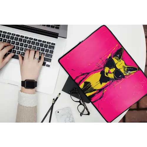 Kat - Art - Zonnebril - Roze laptophoes neopreen klein -bureau