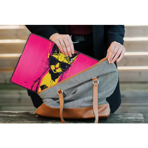 Kat - Art - Zonnebril - Roze laptophoes neopreen klein -tas