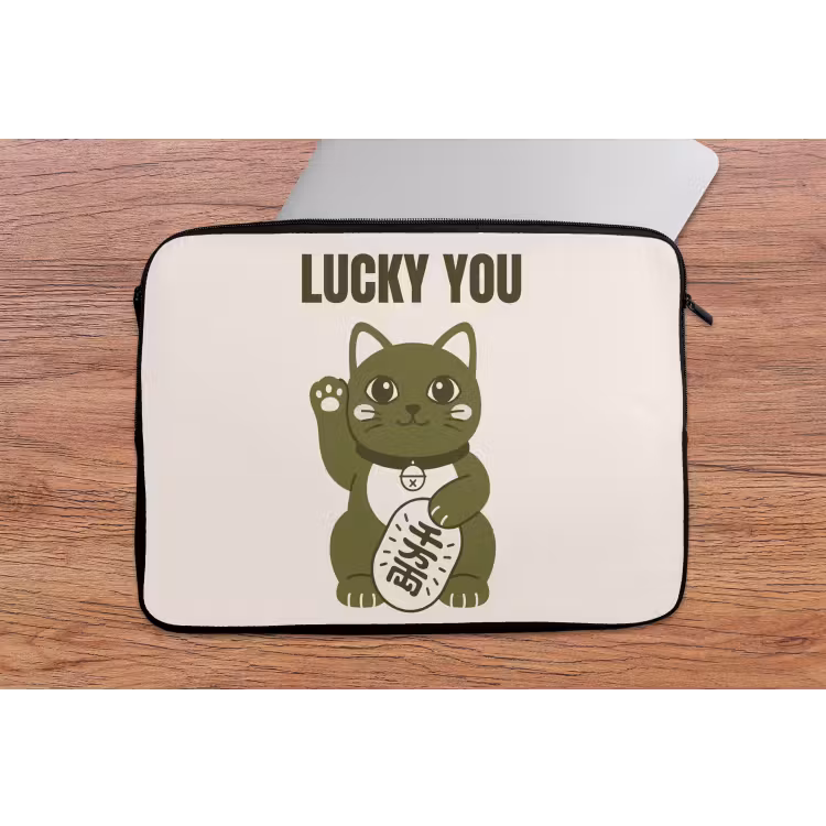 Kat - Geluk - Dieren - Modern - Groen laptophoes neopreen klein -tafel