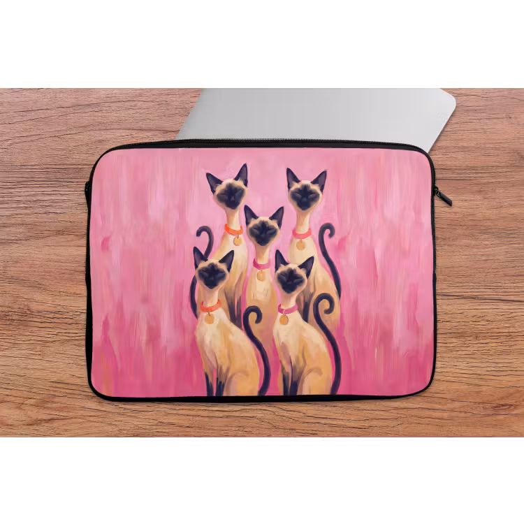 Kat - Groep - Dieren - Modern - Roze laptophoes neopreen klein -tafel