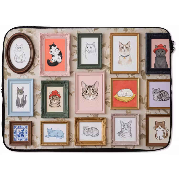 Kat - Portret - Dieren - Illustratie - Lijst laptophoes neopreen klein -zkaufland3dotto