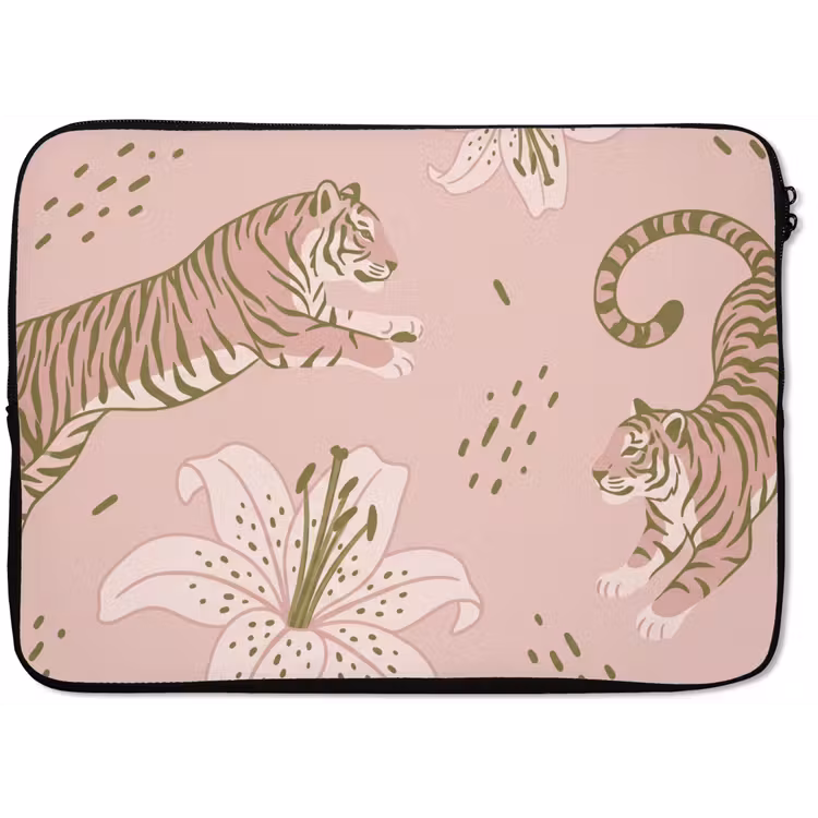 Kat - Springend - Bloemen - Abstract - Roze laptophoes neopreen klein -zkaufland3dotto