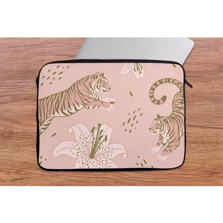 Kat - Springend - Bloemen - Abstract - Roze laptophoes neopreen klein -tafel