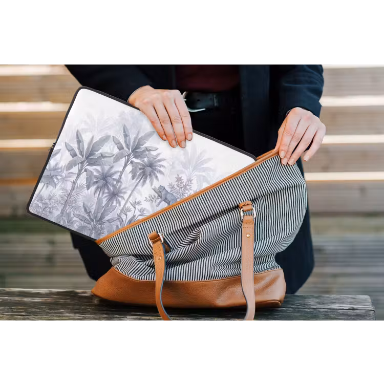 Kat - Tropisch bos - Modern - Grijs laptophoes neopreen klein -tas